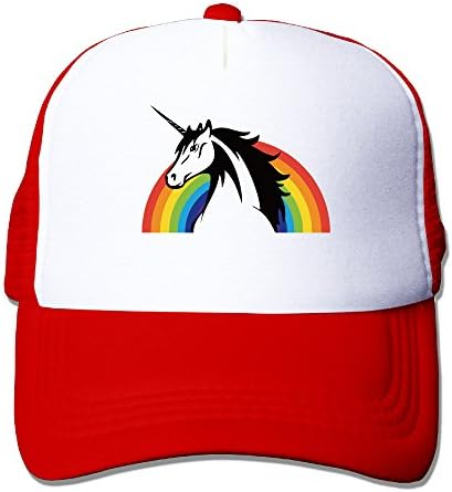 Unicorn Rainbow Mesh Hat Grid Cap Trucker Hat Unisex Red One Size