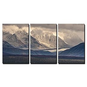 3 Piece Canvas Wall Art - Fall Photograph of Mountains and Receding Glaciers - Modern Home Art Stretched and Framed Ready to Hang - 16"x24"x3 Panels