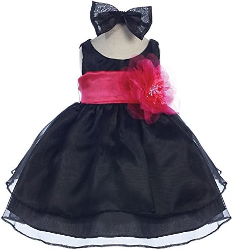 Calla Collection Baby Girls Black Fuchsia Sash Organza Flower Girl Dress 6M