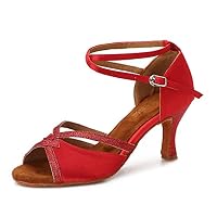 TTdancewear Women Ballroom Dance Shoes Latin Salsa Bachata Performance Sparkly Dance Dancing Shoes 6-RED 3inch