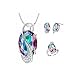 Uloveido White Gold Plated Jewelry Set Rainbow Mystic Topaz Ring Earrings Pendant Necklace T472
