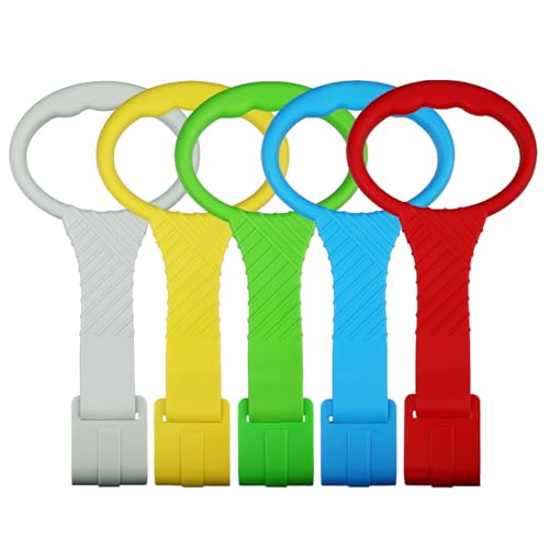 ATOPXiNG 5PCS Playpen Baby Pull Up Rings - Premium Baby Handles for Play Pen Standing Up - Plastic Walking Exercises Assistant Rings for Infants Babies Toddler - Ergonomic Handles - 5 Colors