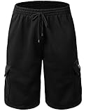 iDarbi Mens Fleece Loose Fit Cargo Short Pants Solid Colors (S-5XL Avail)