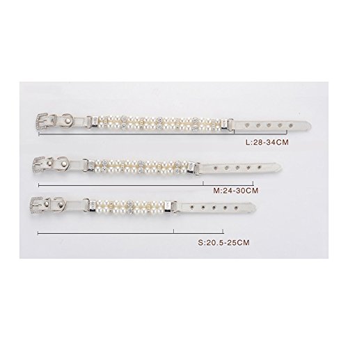 Stock Show 1Pc Dog Cat Cute Fashion PU Leather Pearl Collar with Crystal Rhinestone Diamond Decor Pet Adjustable Neck Strap Accessary for Wedding Birthday Party, White, S