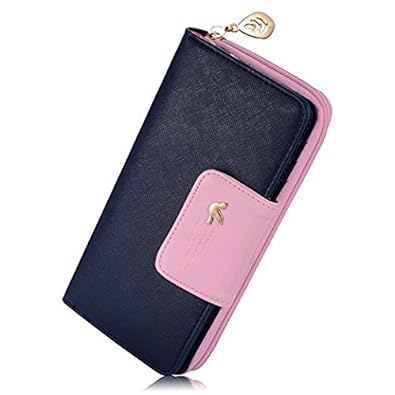 Lorna Womens/Girls Wallet Clutch Card Holder Purse With Zipper Light Blue/Rose Red/Navy Blue