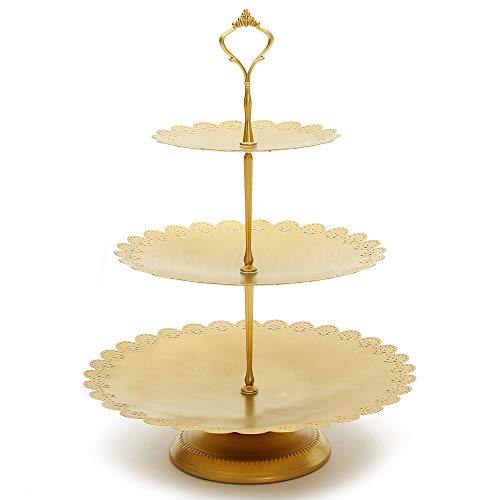 Lucky Monet 6Pcs Crystals Cake Stand Cupcake Tower Stand Wedding Plates Set Metal Round Party Dessert Display Décor with Crystals Beads (6pcs, Gold) - Thumbnail 3