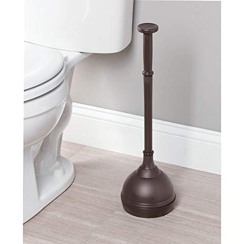 mDesign Plastic Bathroom Toilet Bowl Plunger Set with Lift & Lock Cover, Compact Discreet
