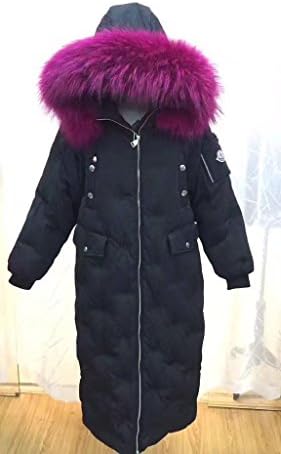 GK-Female down jacket in the long section of large hair collar thicker?Black red collar?M