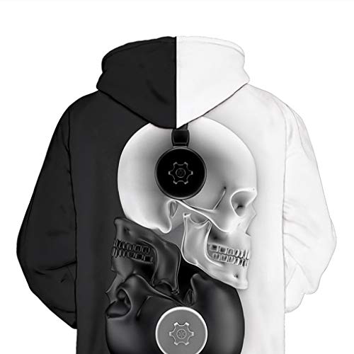 Jessie storee Helloween Hooded Sweatshirt Black and White Skull Print Pullover Hoodie Women Men Couples Unisex Horror Sweatshirts Clothing Large Size Sweater Loose Baseball Uniform Tide,Black,L