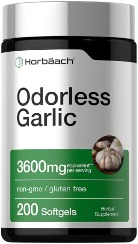 Horbäach Odorless Garlic Softgels | 200 Count | Ultra Potent Garlic Extract | Non-GMO & Gluten Free