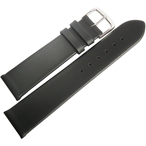 Fluco 20mm Consul Black Smooth Flat Thin Leather German-Made Mens Watch Strap