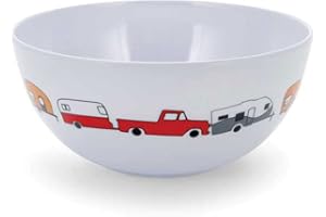 Camco Life is Better at The Campsite Bowl- White with Multicolor Retro RV, Trailer and Camper Print , Great for Cereal, Fruit and Desert BPA Free, Melamine(53222)