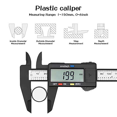 HIGO Digital Caliper, 6 Inch Plastic Electronic Vernier Caliper with Large LCD Screen, Auto-off Feature Inch/Millimeter Conversion