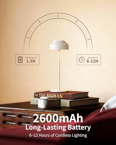 LuminexDesigns Wireless LED Table Lamp with Rechargeable Battery, Dimmable and Touch - IP54 Waterproof, Modern Ambient Light for Bedroom, Living Room, Balcony and Garden