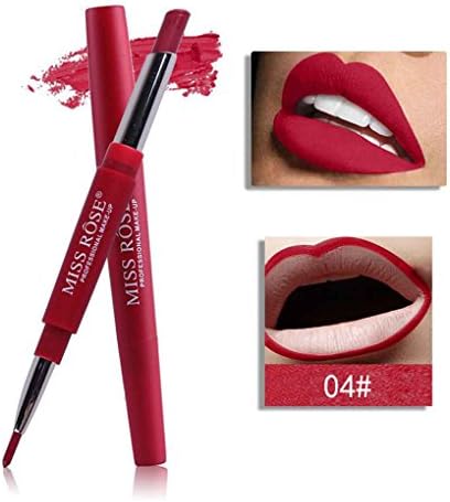 Plzlm MISS ROSE 8 Colors Double-end Lipstick Long Lasting Waterproof Matte Lipstick Lip Liner for Lip Makeup