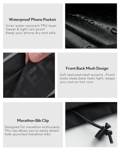 Waterfly Running Belt Bum Bag: Breathable Slim Waist Bag Phone Holder with Marathon Number Clip for Runners Jogging Exercise - Anti Theft Travel Wallet for Women Men Waistband Black