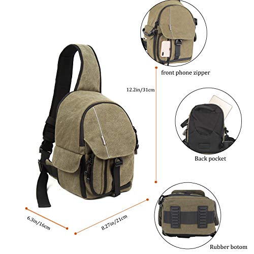 Camera Sling Bag Backpack DSLR Mirrorless Camera Case Canvas Shoulder Chest Bag with Tablet Compartment for Camera Lens and Accessories Waterproof Tripod Monopod Holder by BESNFOTO