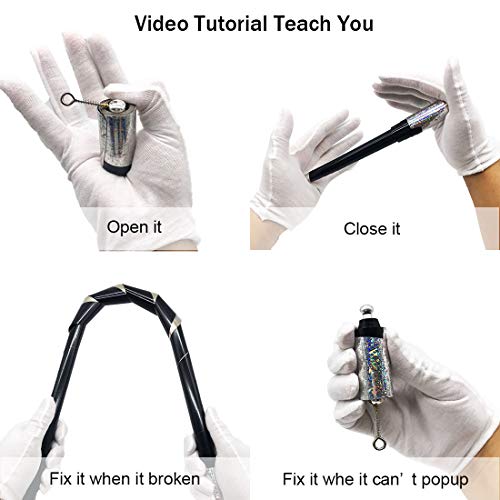 Magic Pocket Staff Metal Appearing Cane for Magic Tricks with Gloves