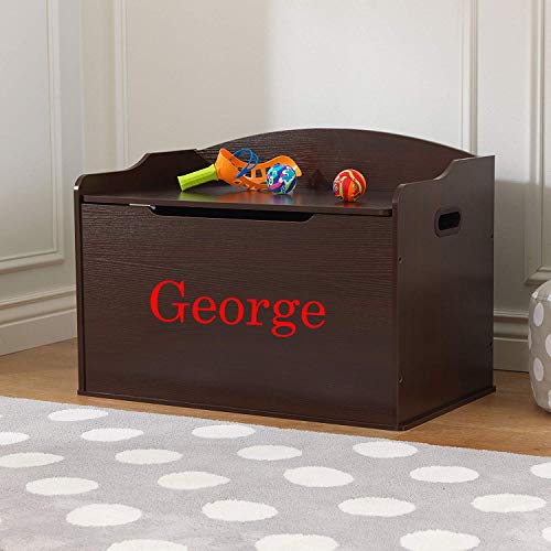 KidKraft Personalized Austin Toy Box - Espresso Wooden Storage Bench with Lid for Kid and Toddler Room - Playroom Organizer for Girls and Boys