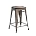 Buschman 24 Inch Counter Height Bronze Metal Bar Stools with Wooden Seat, Set of 4, Indoor/Outdoor, Stackable