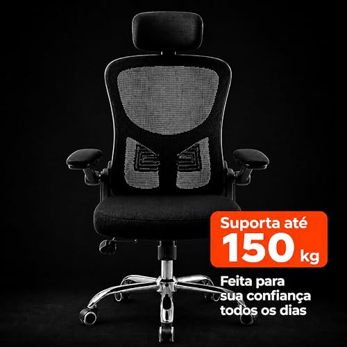 Laruno Cadeira de Escritório Ergonômica Premium NR17 Preta Giratória Reclinável 145 Graus com Suporte Lombar Encosto Mesh Respirável Cadeira Gamer Regulagem de Altura e Braços Suporta até 120kg