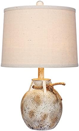 Martin Richard W-6249AWH Distressed Jug with Rope Collar Resin Table Lamp, 22", Antique White