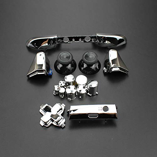 Replacement Full Set Button Bumper Trigger Buttons Guide Dpad RT LT RB LB ABXY ON Off Button Kit for Xbox One Slim Xbox One S Controller (Chrome Silver)
