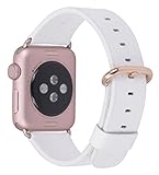 Apple Watch Band 38mm Women - PEAK ZHANG White Genuine Leather Replacement Wrist Strap with Rose Gold Adapter and Buckle for iWatch Series 3/ 2/ 1/Edition/Sport