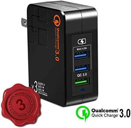 Wall Charger Fast Adapter, Phone Charging Block Fast Charge, 30W 3 Port Travel Wall Fast Charger QC3.0 QC2.0 for Samsung, LG, HTC, iPhone & More(Black)