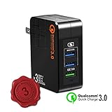 Wall Charger Fast Adapter, Phone Charging Block Fast Charge, 30W 3 Port Travel Wall Fast Charger QC3.0 QC2.0 for Samsung, LG, HTC, iPhone & More(Black)