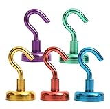 25lb Colorful Magnetic Hooks - 5 Assorted Bright Colors - Strong Powerful Heavy Duty Neodymium Magnet Hooks - Use for Your Refrigerator and Other Magnetic Surfaces(5Pack)