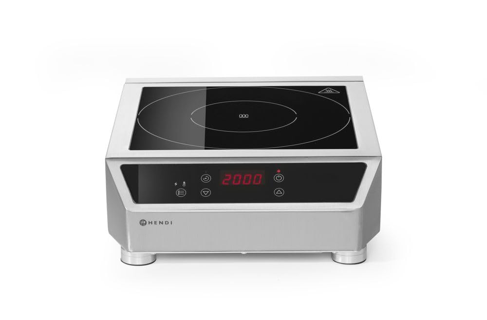 Hendi Induction cooker, model 3500 D, induction hob, suitable for pans with base diameter of 120, diameter 280 mm, height adjustable feet, 230 V, 3500 W, 340 x 440 x (H) 120 mm, stainless steel