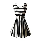 Hee Grand Women's Casual Summer Fit and Flare Floral Sleeveless Dress Chinese Stripe