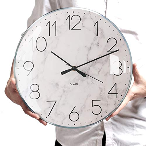 Nordic Silver Marble Wall Clocks Battery Operated, 13 inches Large Wall