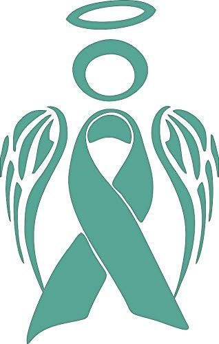Barking Sand Designs Ovarian Cancer Ribbon Angel Awareness Teal- Die Cut Vinyl Window Decal/Sticker for Car/Truck 3.5"x5.5"