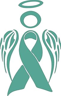 Barking Sand Designs Ovarian Cancer Ribbon Angel Awareness Teal- Die Cut Vinyl Window Decal/Sticker for Car/Truck 3.5"x5.5"
