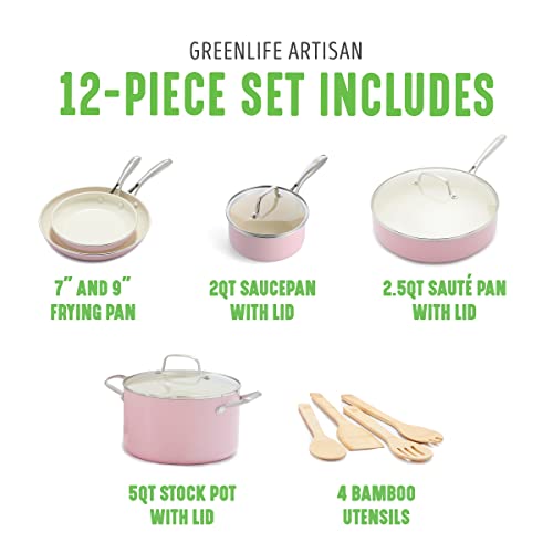 GreenLife Artisan Healthy Ceramic Nonstick, 12 Piece Cookware Pots and