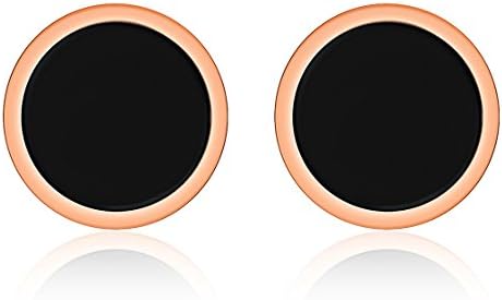 Men/Women Simple Rose Gold Plated Stainless Steel Round Stud Earrings,Stick 10mm Black Stud