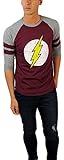 DC Comics Mens Flash Distressed Logo Varsity Football 3/4 Sleeve Raglan