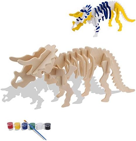 iPuzzle 3D Wooden Puzzle-Dinasour Triceratops Construction Puzzle Kit-With Painting Tools by iPuzzle