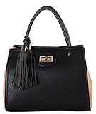 Diophy PU Leather Two Tone Tote with Turn Lock Closure and Tassels Décor Womens Purse Handbag SE-3388