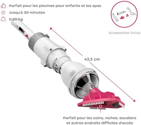 Aspirateur de Piscine BC02 | Nettoyage Efficace des piscines Hors Sol Jusqu’à 10 m³ | Fonctionnement sans Fil pour Une liberté Totale de Mouvement | Puissance d’Aspiration élevée