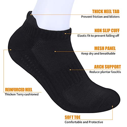 Gozlu-Calcetines-Tobilleros-Hombre-5-Pares-Calcetines-Antiampollas-Deporte-Ventilacion-Transpirable-Soporte-Del-Arco-Algodon-para-RunningTrekking-Camping-Senderismo-Negro-Talla-41-46