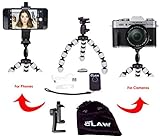 LARGE SIZE Flexible Phone Tripod Durable Camera Stand with Bluetooth Remote Shutter for IOS iPhone plus+ Adjustable & Bendable Octopus Legs Universal Attachment Mount to Stabilize Smartphone GoPro DSL