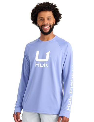 HUK Mens Icon Crew Shirt, Long-Sleeve Performance Fishing Shirt, Lightning Sky,…