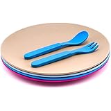 Creative Goods Bamboo Kids Plates &amp; Utensils Set | Non Toxic, Safe, FDA Approved Material | Set of 4 Toddler Dishes with Spoon and Fork | Eco-Friendly &amp; Biodegradable | Ideal Gift for All Ages