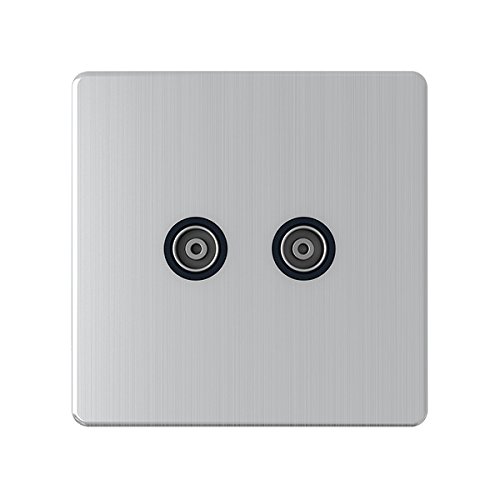 AET SL2GTVBL Screwless Satin Chrome Flat 2 Gang TV Socket Black Insert
