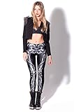 Ensasa Women'S Fashion Digital Print Black Background Whtie Skeleton Leggings
