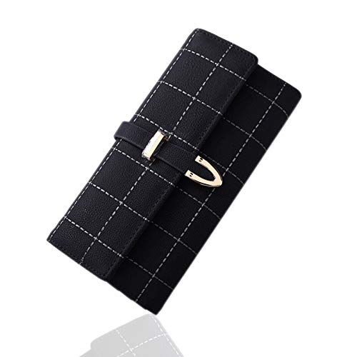 Molylove PU Leather Long Wallet for Women, Ladies Credit Card Clutch Purse Coin Zipper Long Purse with Multiple Card Slots (Black)