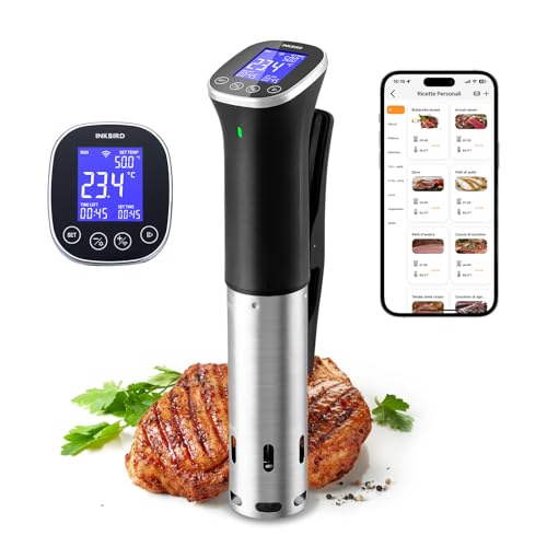 INKBIRD Wifi Sous Vide Roner, WLAN Professional Roner Kitchen, 0-90°C Low Temperature Cooking and Timer | Recipes APP, LCD, 1000W, IPX7 Waterproof, ±0.1°C Precise and Constant Temperature, ISV-300W
